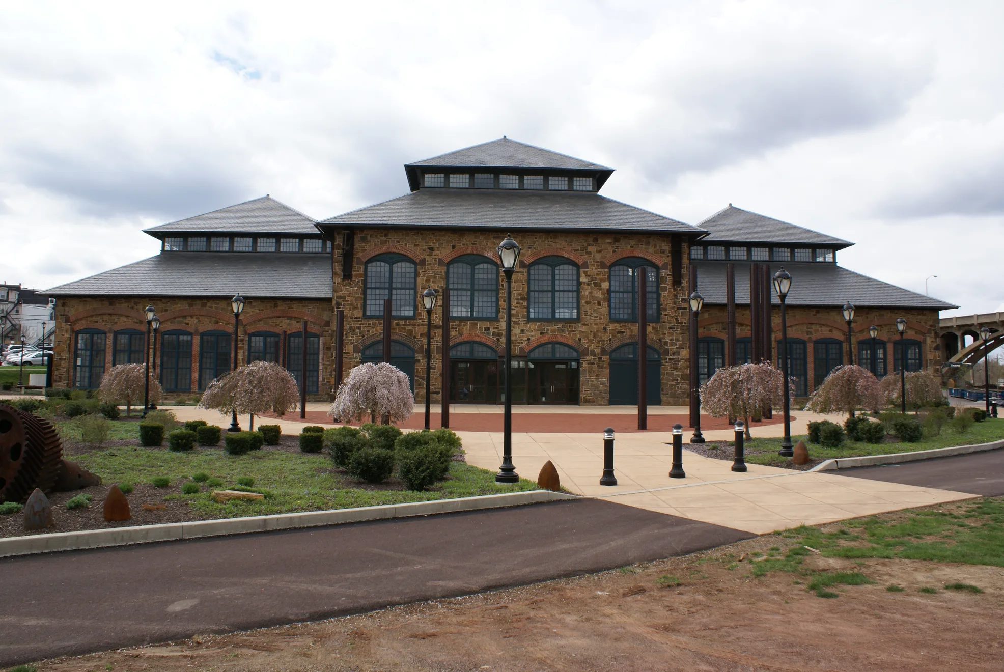 The restored Phoenix Iron Works Foundry building and Phoenix columns in a photograph captured in 2008.